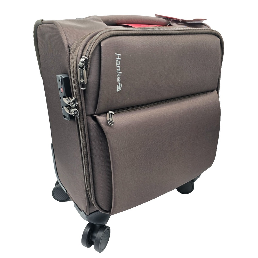 Hanke 16 Inch Underseat Carry On Luggage‎ Spinner Wheels Coffee Softside TSA 30L